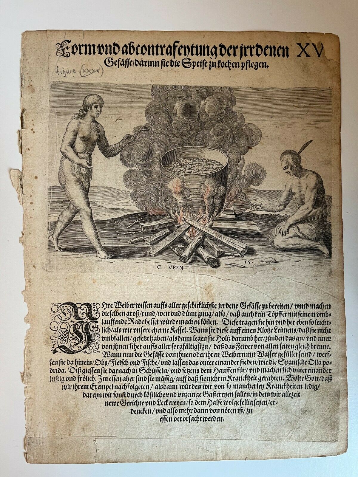 De Bry -“How they cook fish over flame" - 1590 - Virginia - Roanoke - Algonquian