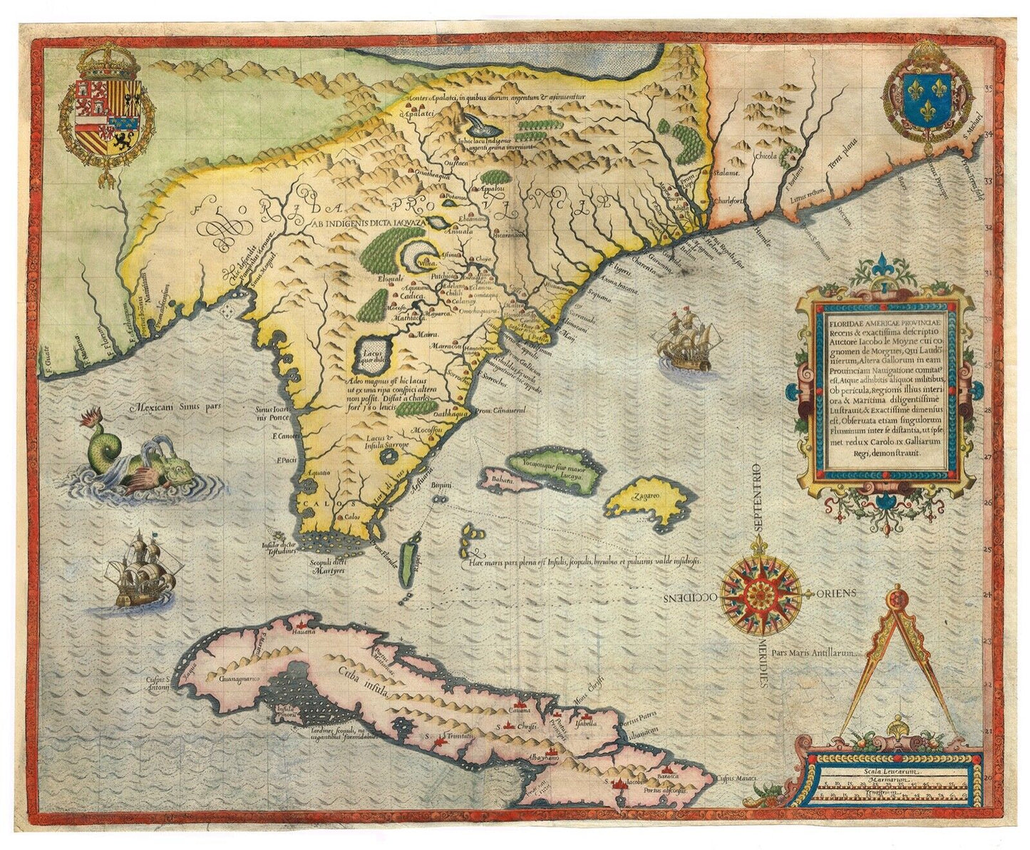Floridae Americae Provinciae Recens - 1592 - Theodore De Bry - Florida -Le Moyne