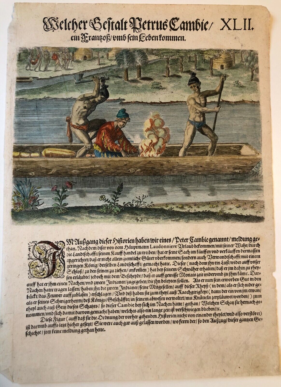 De Bry - "The murder of Pierre Gambié near Fort Caroline" -  Florida - 1591