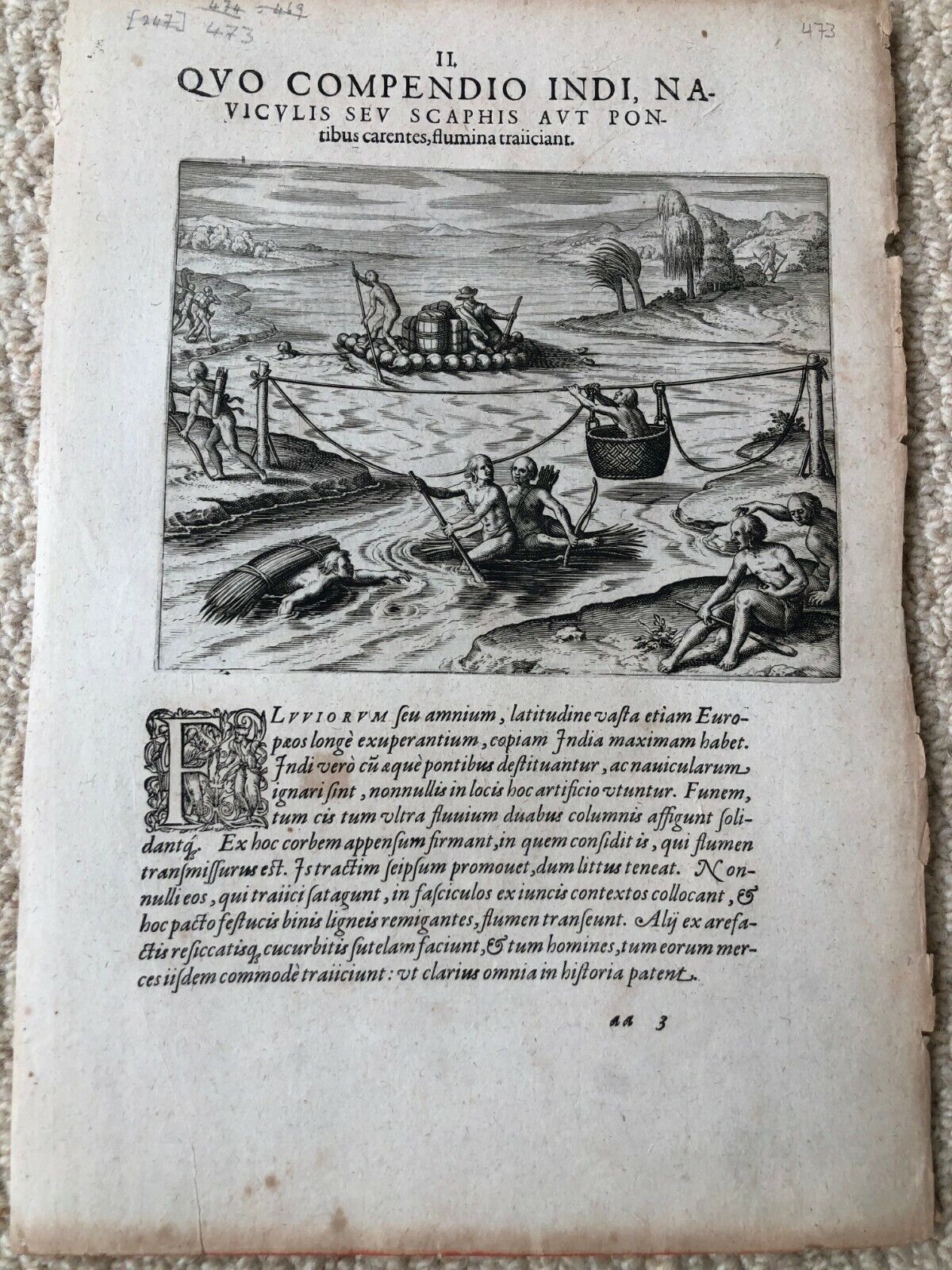 De Bry - " How the Indians cross rivers" 1601 - Acosta - Peru - Pumpkin raft(!)