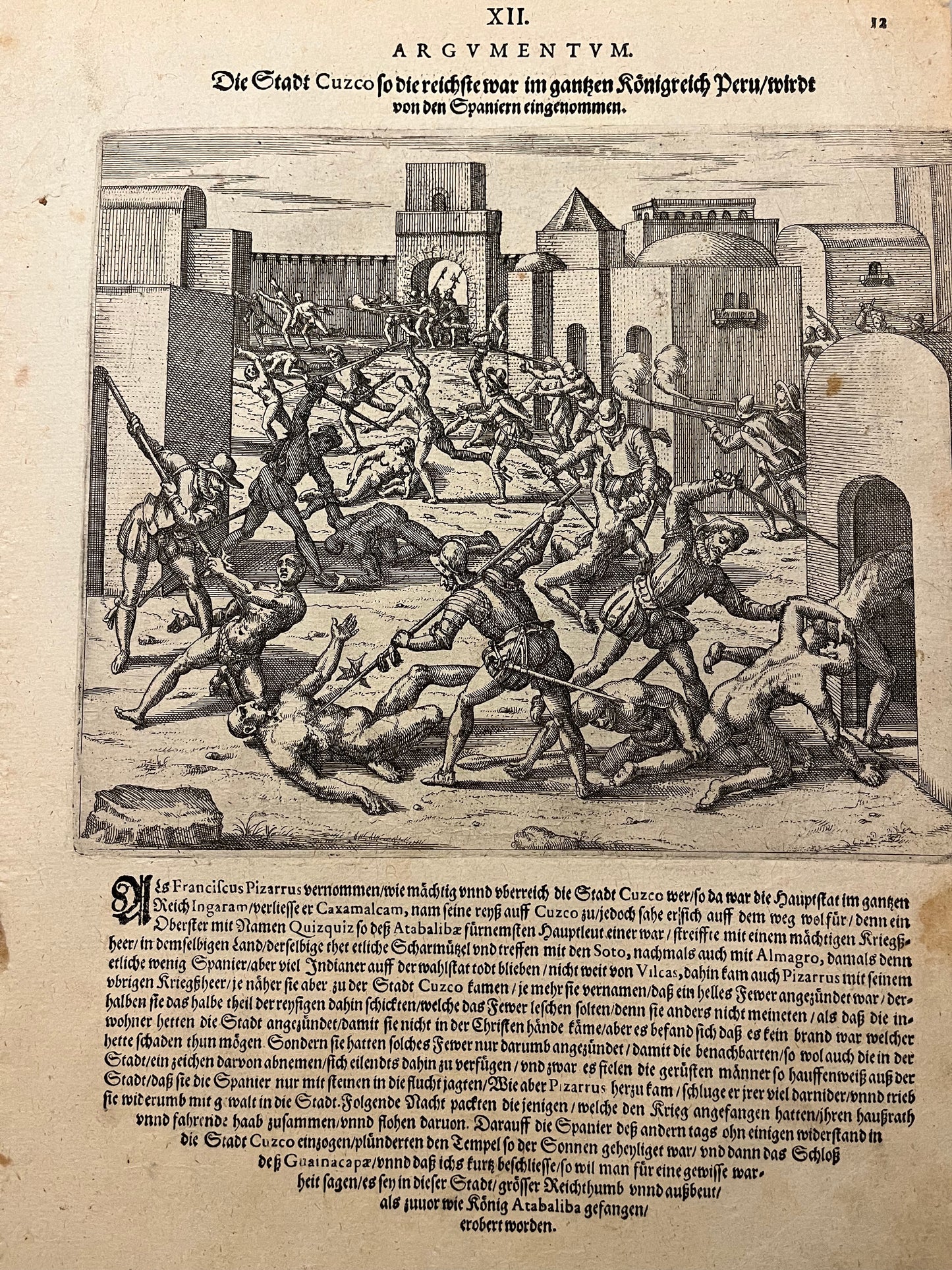 "The Spanish take over Cuzco" - De Bry - 1596