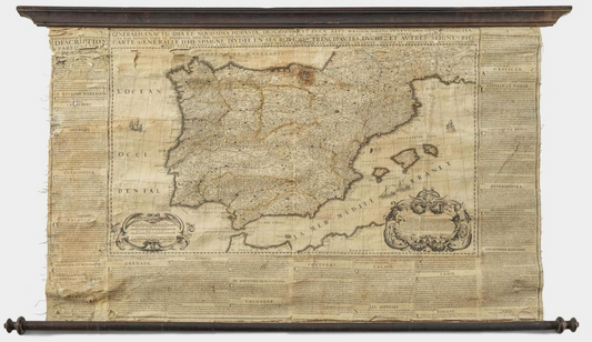Rare Wallmap "Generalis, exactissima et novissima Hispaniae descriptio." - Spain and Portugal - Melchior Tavernier - 1638